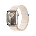 Apple Watch Series 9 (GPS) - 41 mm - starlight aluminum - smartwatch con fascia sportiva - fluoroelastomero - starlight - dimensione della fascia: S/M - 64 GB - Wi-Fi, UWB, Bluetooth - 31.9 g